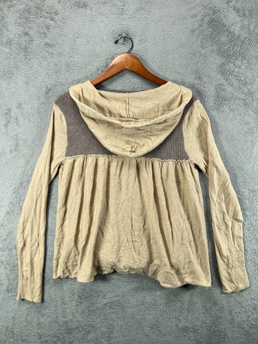 FREE PEOPLE Womens Peasant Cardigan Wool Blend Boho Small Hooded Beige Sweater - Picture 6 of 9