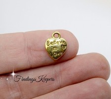 12 Heart Charms Believe In Love Antique Gold Metal 12 x 10 mm US Seller 170   