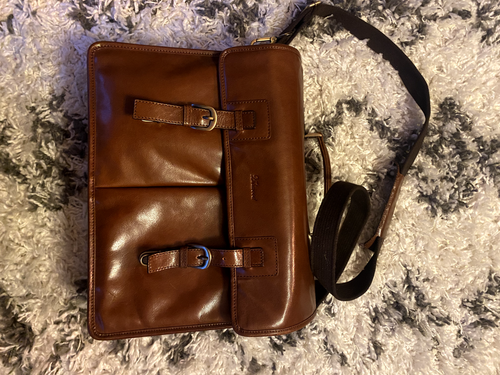 Mens Leather Briefcase Cross Body Bag Buckerell Chestnut Tan - Picture 6 of 8