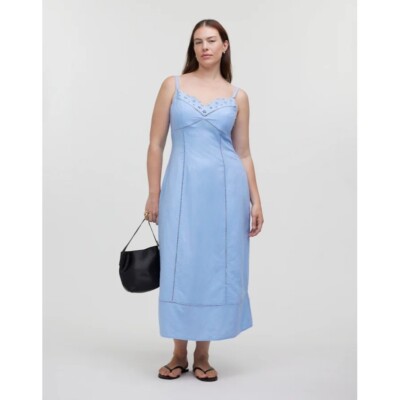 Madewell Sweetheart Midi Dress in Linen-Cotton Blend in Powder Blue | eBay Madewell Sweetheart Midi Dress in Linen-Cotton Blend in Powder Blue | eBay