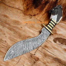 Custom Handmade Damascus Steel Stag Crown Handle Hunting Bowie Kukri Knife 16"