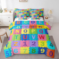 Kids ABC Numbers Comforter Set Twin Size 7-Piece Bedding for Learning Fun