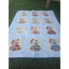 Vintage Southern Belle Applique Quilt Blue Floral Patchwork Handmade