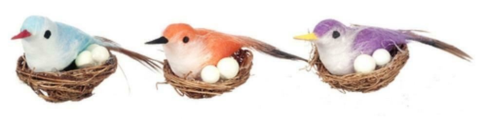 Melody Jane Dolls House 3 Birds in Nests with Eggs Garden Aviary Accessory