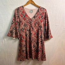 Maeve Anthropologie Erina Dress Womens SP Knit Argyle Bell Sleeve Swing Boho