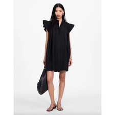 Madewell Flutter Sleeve Button Front Mini Dress Poplin Black Relaxed XS NWT