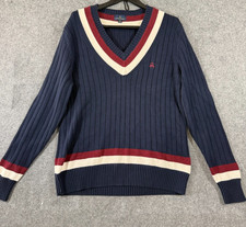 Brooks Brothers Sweater Mens L Blue Ribbed Knit Tennis V-Neck Pullover