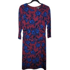 Lauren Ralph Lauren Dress Size 10  Burgundy Blue Navy Floral Print Luxury