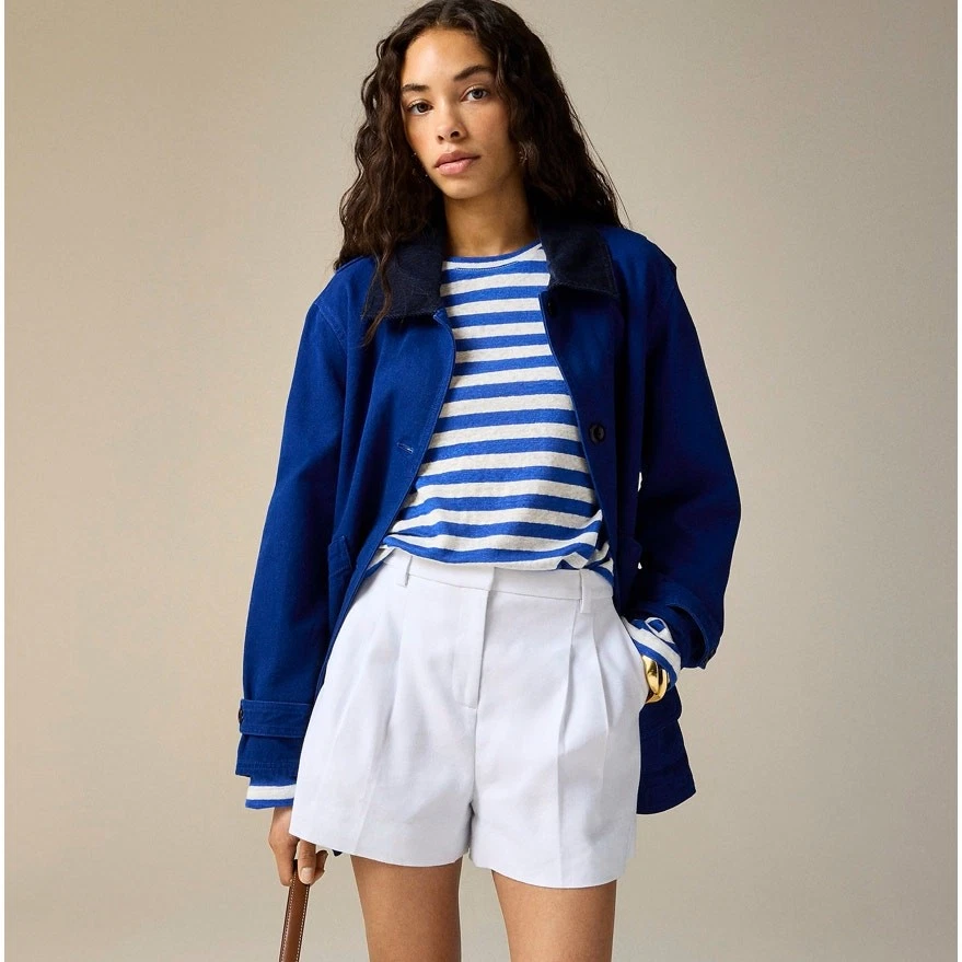 J.Crew Lucia Linen Blend Pleated Chino Short WMNS 8 White Stretch Zip Fly Pocket