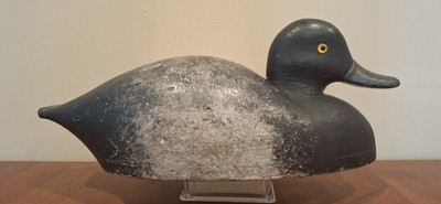 VINTAGE RESTING / CONTENT  BLUE BILL DRAKE DUCK DECOY UNKNOWN HOLLOW MICHIGAN