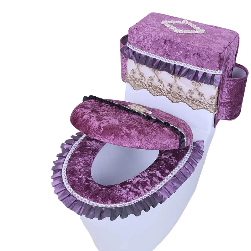 Juego de 3 fundas de inodoro de terciopelo de color liso para almacenamiento de polvo en el hogar Foto 4 de 4