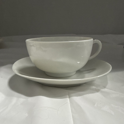 Seynies White Cup & Saucer Set 2-Piece France Round Glossy Printed Backstamp