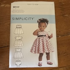 S9117 Babies Dresses, Panties, Headband, Sizes XXS Thru L,  New Uncut Simplicity