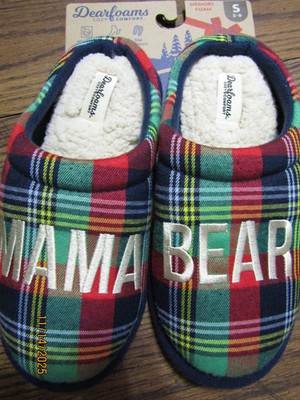 NEW DEARFOAM BRAND CUTE PLAID COZY COMFORT ''MAMA BEAR'' MEMORY FOAM SLIPPERS 5-6