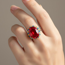 SUNSET ORANGE SAPPHIRE OVAL 24.05CT 925 STERLING SILVER HANDMADE GIFTS RINGS