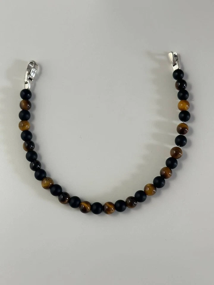 Auténtico David Yurman Hombre Pulsera Cuentas Ónix Negro y Ojo de Tigre Foto 4 de 4