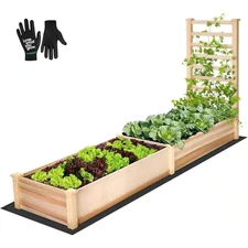 48 In. Length Outdoor Wood Raised Garden Bed with Trellis for Vine Climbing