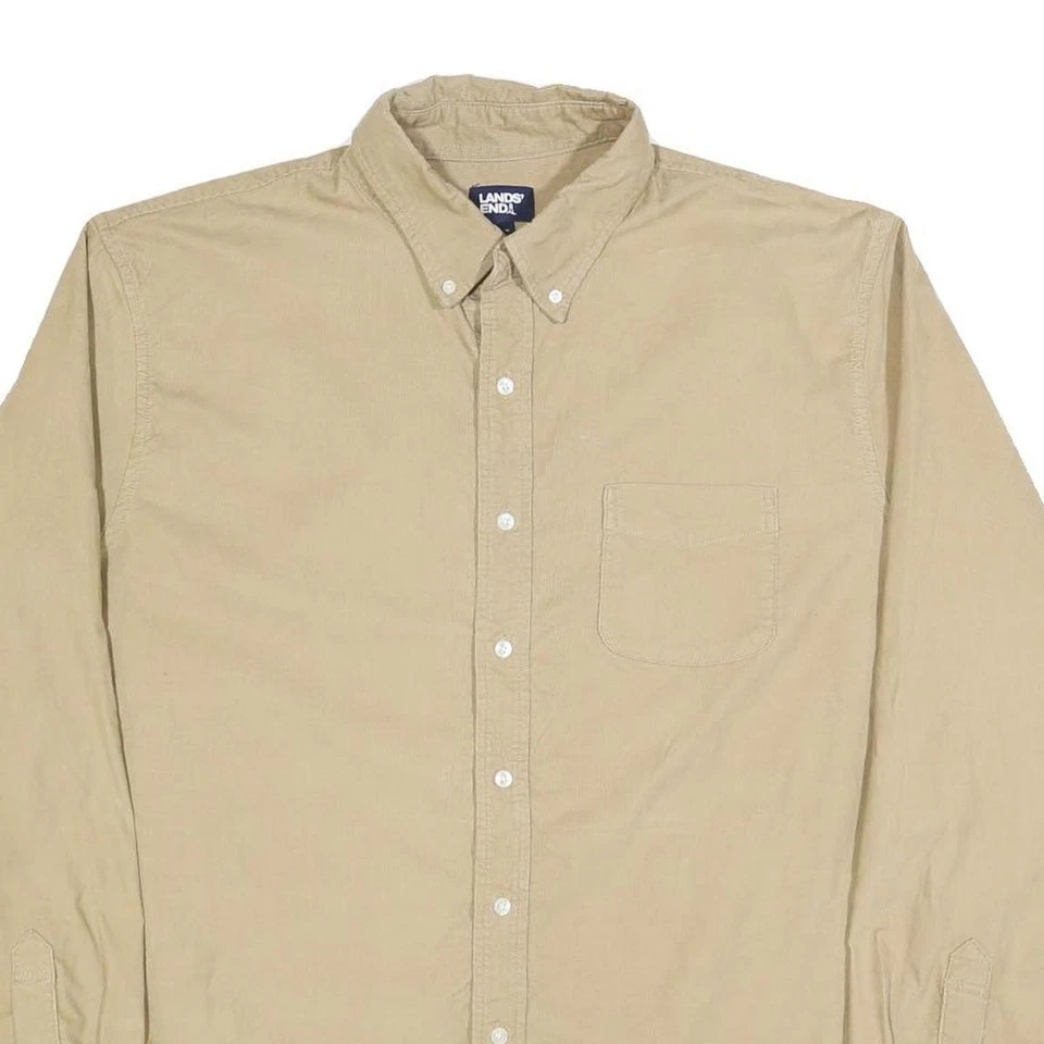 LANDS END Hommes Beige Coton Mélange Chemise Bouton XL Décontracté Classique - Photo 2/4