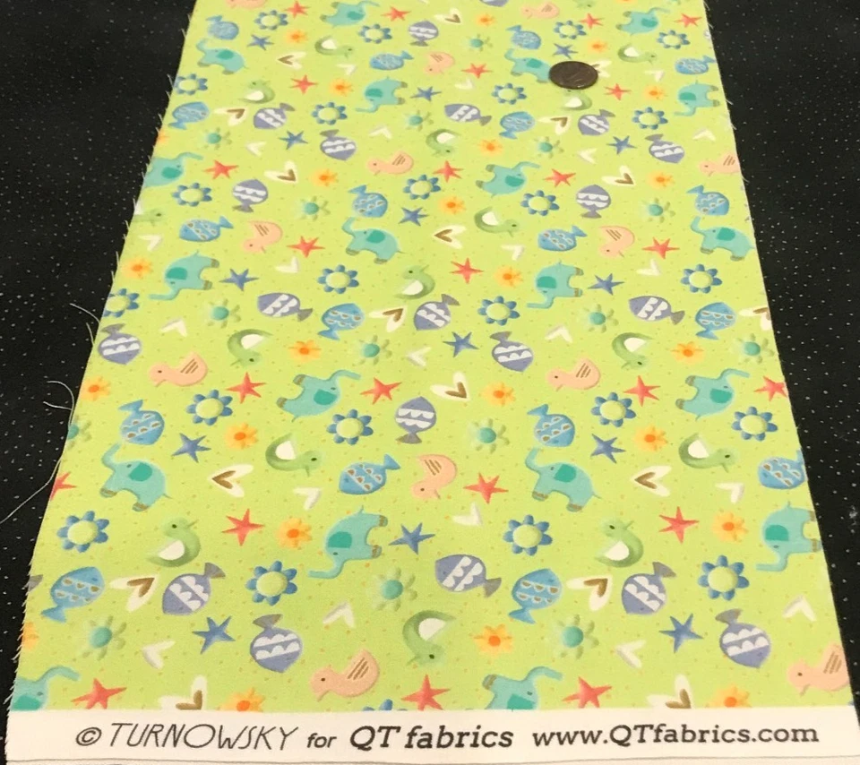 Small*Elephants*Fish*Flowers*Stars*Hearts*on Lime*QT Fabrics*100% Cotton* 8"x21" - Image 4 of 4