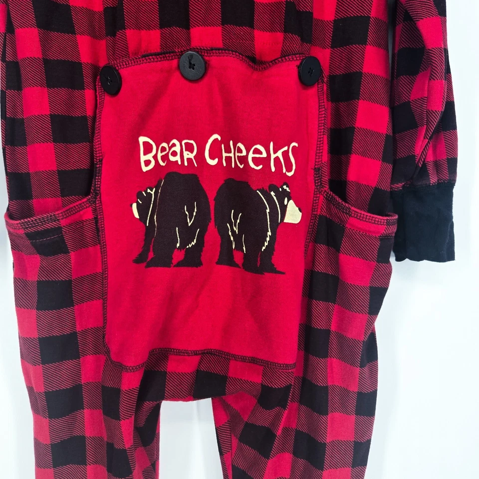 Lazy One Piece Flap Jacks Buffalo Plaid Pajamas Trap XS Red Black Christmas - Image 4 of 4