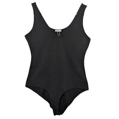 BelleLovin Women's V-Neck Bodysuit Black, Large, Snap Bottom, Sleeveless Tank