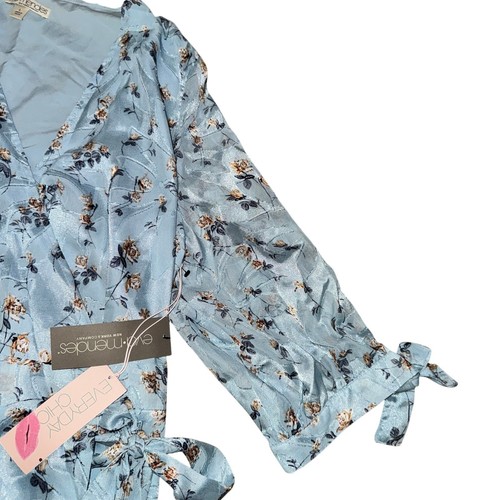 New York & Company Eva Mendes Cassidy Wrap Dress Women's Size L Blue Floral NWT - Picture 2 of 9