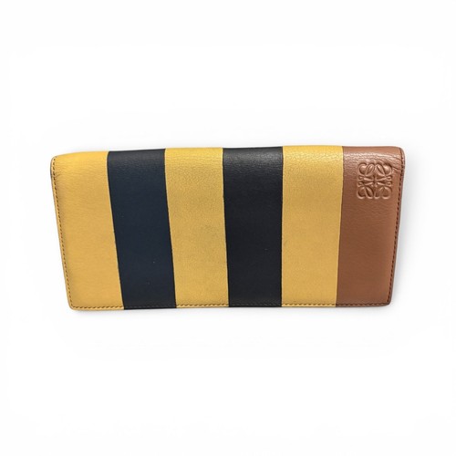 Loewe Vintage Striped Leather Long Bifold Wallet Checkbook Anagram Multicolor
