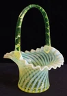 Large 9" Fenton Topaz Yellow Opalescent Uranium Vaseline Glass Ruffled Basket