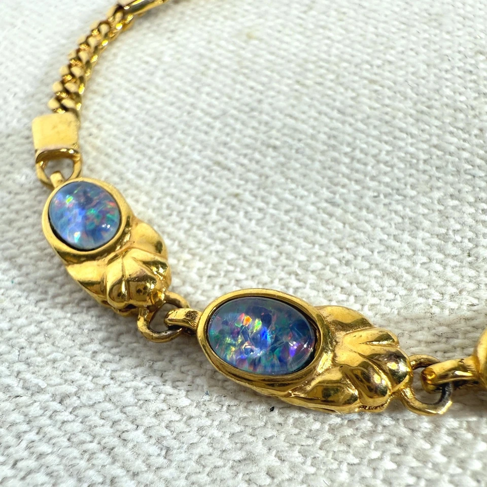 Brazalete vintage de piedra de ópalo de relleno de oro 18K GF longitud ajustable joyería distintiva Foto 3 de 4