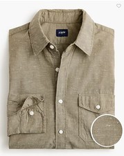 New J Crew Men Olive Green Oxford Cotton Long Sleeve Button Shirt M L Pocket