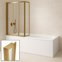 Brushed Brass 4 Panel Folding Bath Shower Screen 800 x 1400mm 4mm Safety Glass