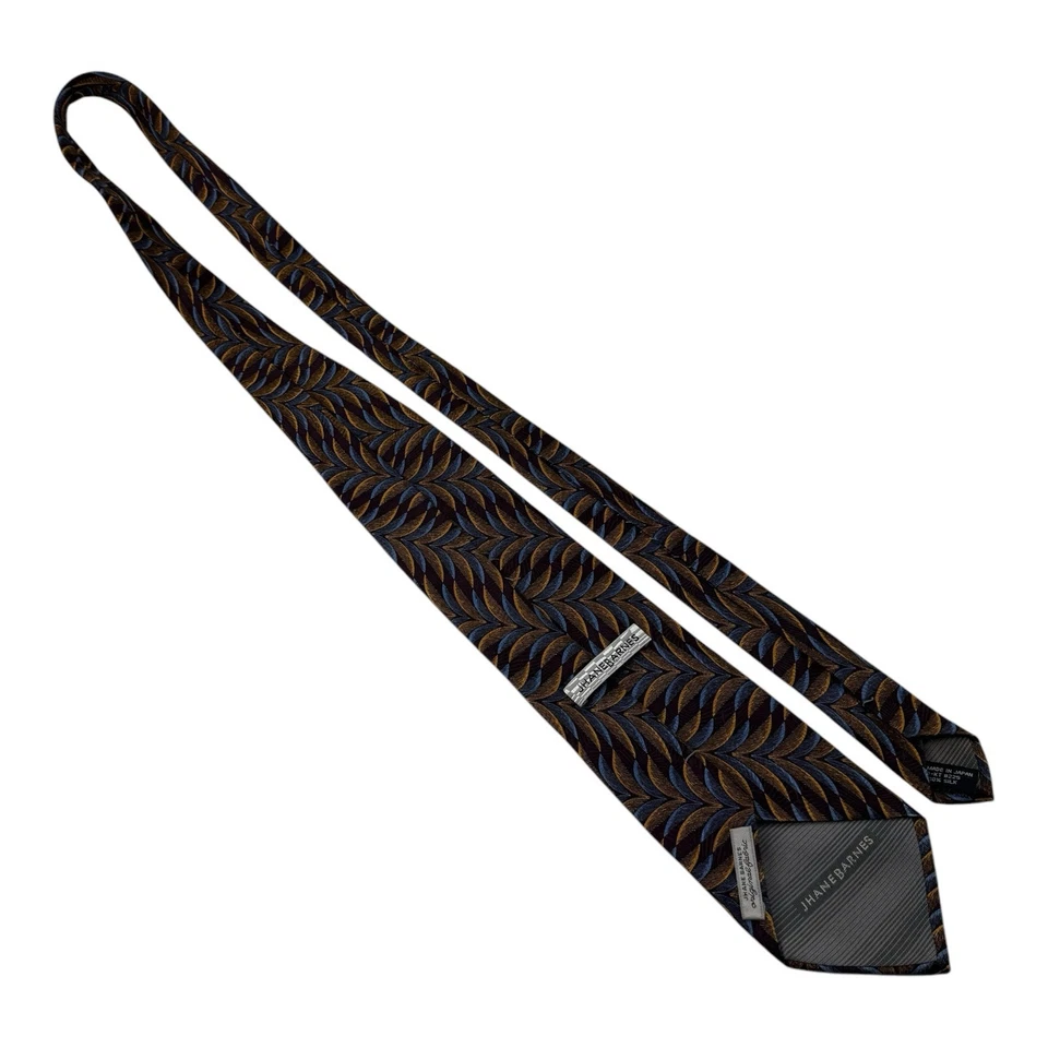 Corbata de Seda Jhane Barnes Marrón Azul Diseño Abstracto 4"x60" Hecha en Japón Foto 4 de 4