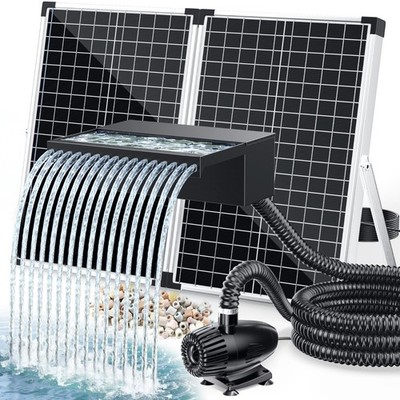 70W Solar Pond Waterfall Spillway with Fountain Pump, Stainless Steel