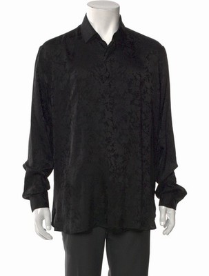 Saint Laurent Men s Black Floral Jacquard Dress Shirt Long Sleeve Button 41/16