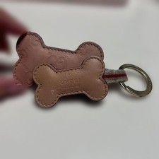 Gucci GG Pink Leather Dog Bone Bag Charm Key Ring Keychain B3