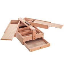US Art Supply Large Multi-Function Wooden Artist Tool Brush Storage Box Draw
