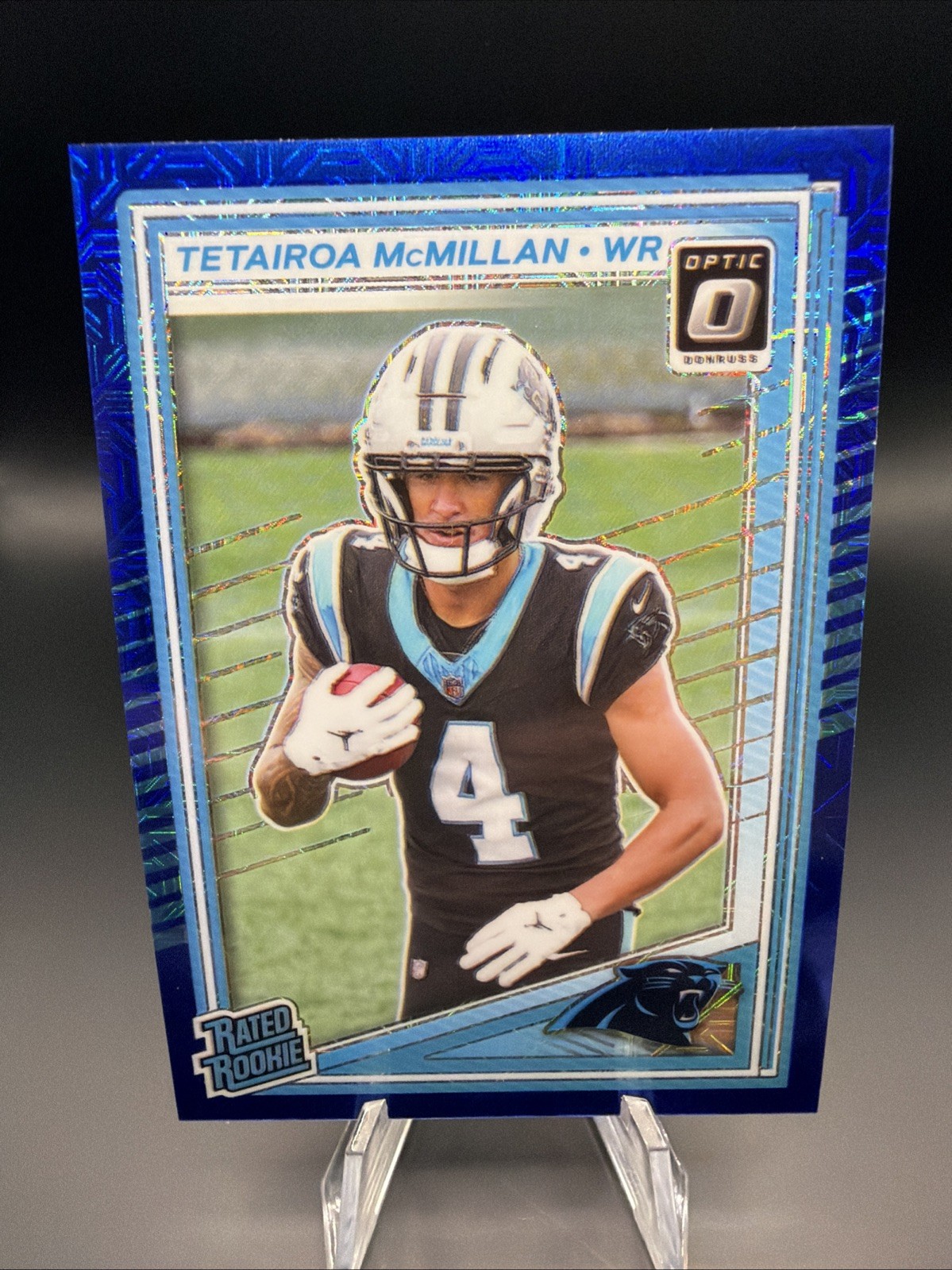 2025 Panini Optic #209 Tetairoa McMillan Rated Rookie Blue Mojo /55 RC Panthers