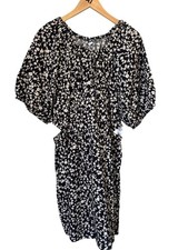 Old Navy Dress Size XXL Floral Waist Defined Puff Sleeve Cutout Black White NEW