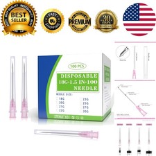 Durable 100 Pack 18 Ga 1.5 Inch Needles with Caps - Ideal for Lab Craft