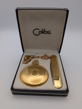 Colibri Gold Accessory Set In Box Quartz Pocket Watch Two Blade Knife With Chain