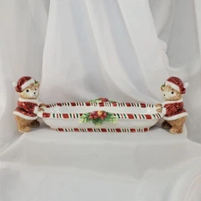 Fitz and Floyd Essentials Peppermint Teddy tidbit cracker dish 13.5 inches long