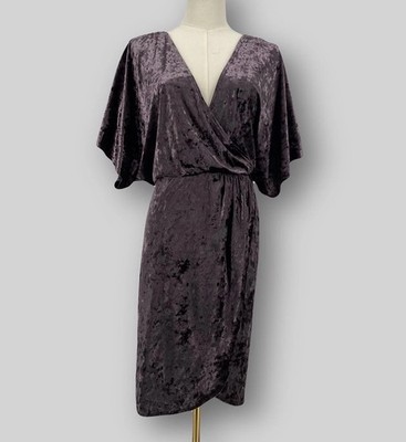 Whimsigoth Purple Velvet Midi Dress Womens L Wrap Dolman Dark Romantic Wedding