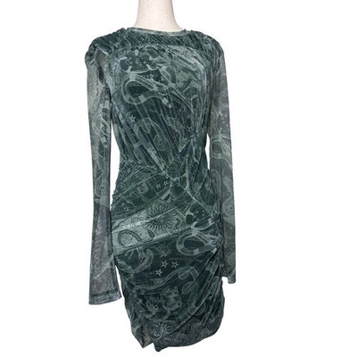 Jonathan Simkhai Standard Green Celestial Zodiac Mesh Ruched Mini Dress Small
