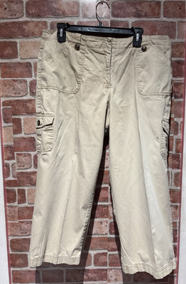 Chaus Capri Pants Womens Size 14 Beige 100% Cotton Chinos Cargo Pockets Mid Rise