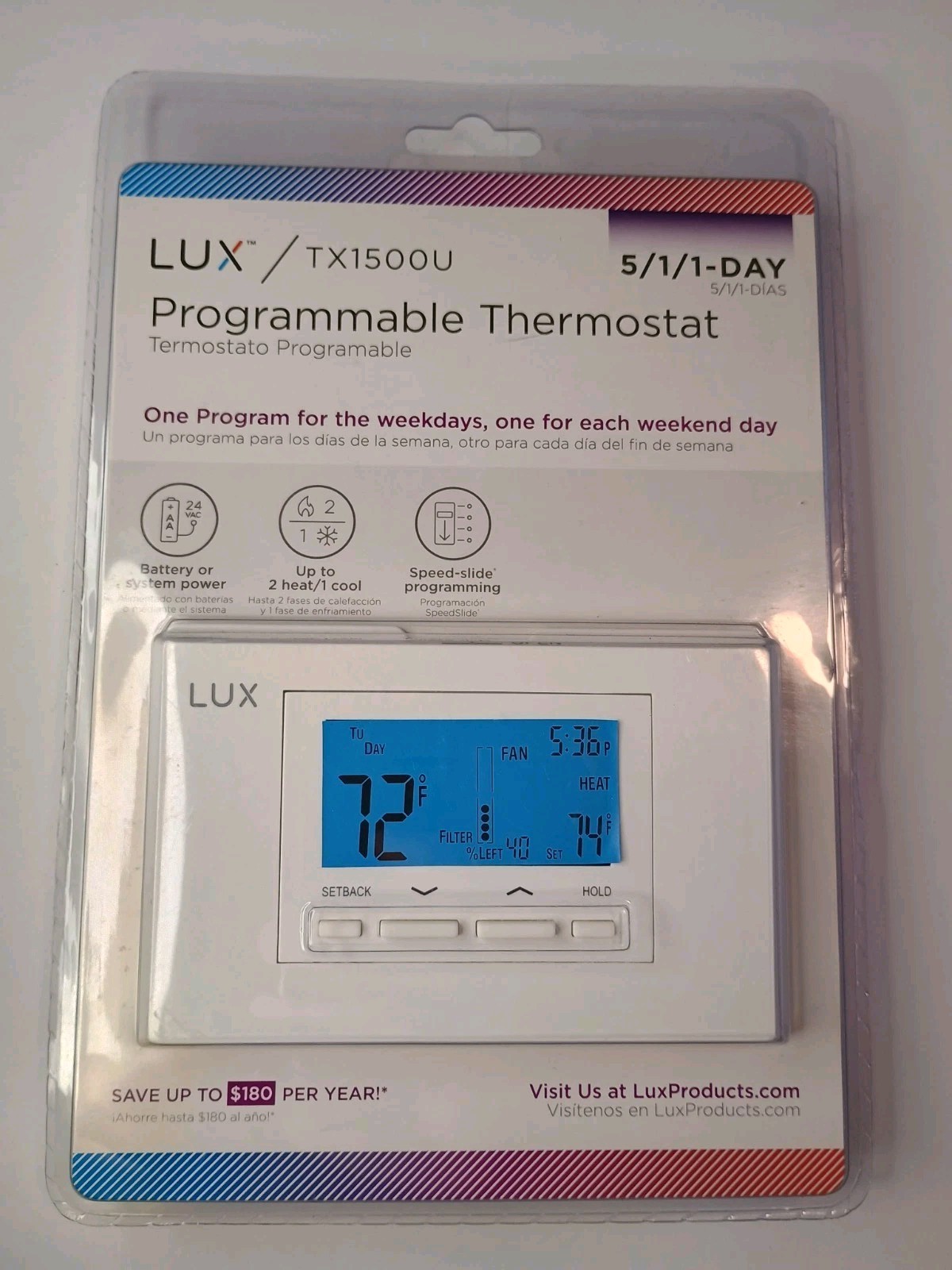 NEW Sealed LUX TX1500 Smart Temp 7 Day Programmable Thermost