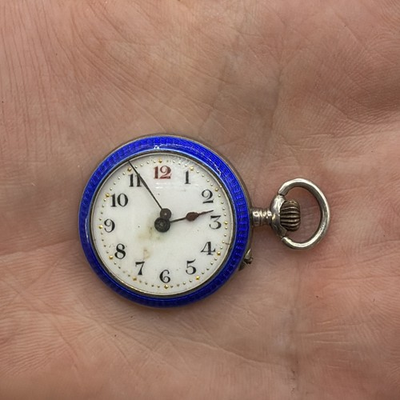 #ad Vtg Blue Guilloche Enamel Pocket Watch Argent Dore Swiss 800 Silver Parts Repair AU $199.00
