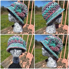 Crochet Flower Bucket Hat Cloche Pastels Handmade Flapper Festival Boho
