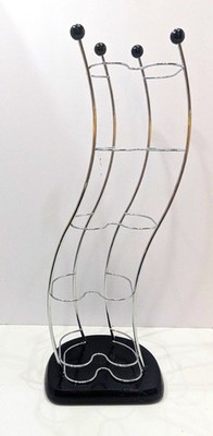 Vtg Chrome Wave CD Storage Tower Silver Wire Black Wood Base Holds 45 ...