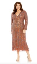 Mac Duggal 5938 Beaded V-Neck Long Sleeve Evening Cocktail Dress Size 14W