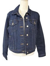 Lands' End Denim Jacket Kids Medium 10-12 Blue Button Front Pockets Jean